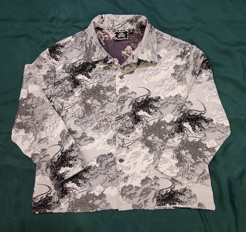 Rebel Vengeance Gothic Skeleton Toile Button Up Shirt Mens XL Tapestry Print